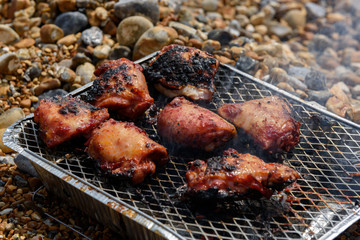 Preparing barbecue on the Beach