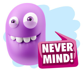 3d Rendering Smile Character Emoticon Expression saying Never Mi