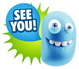 3d Rendering Smile Character Emoticon Expression saying See You