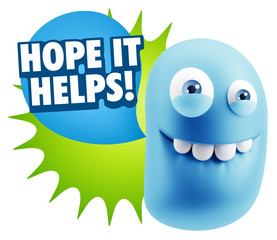 3d Illustration Laughing Character Emoji Expression saying Hope