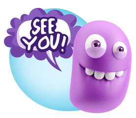 3d Rendering Smile Character Emoticon Expression saying See You