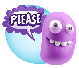 3d Illustration Laughing Character Emoji Expression saying Pleas
