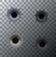 Vector modern bullet holes set on transparent background - obrazy, fototapety, plakaty