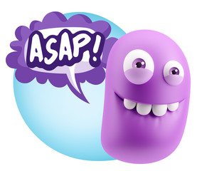 3d Illustration Laughing Character Emoji Expression saying Asap