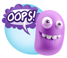 Obraz premium 3d Rendering Smile Character Emoticon Expression saying Oops wit