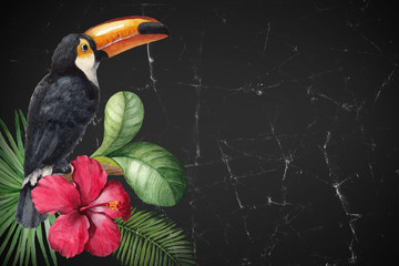 Watercolor illustration of a tropical flower and a bird © Aleksandra Smirnova