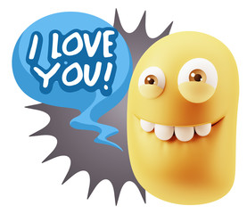 3d Rendering Smile Character Emoticon Expression saying I Love Y