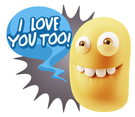 3d Illustration Laughing Character Emoji Expression saying I Lov