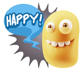 3d Rendering Smile Character Emoticon Expression saying Happy wi