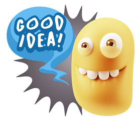 3d Rendering Smile Character Emoticon Expression saying Good Ide