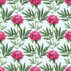 Fototapeten Tropische Blätter Watercolor peony flowers illustration. Seamless pattern  © Aleksandra Smirnova