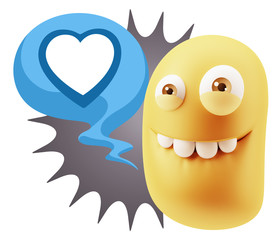 3d Rendering Smile Character Emoticon Expressing Love with a Hea