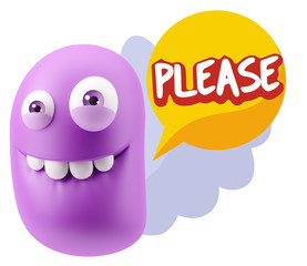 3d Illustration Laughing Character Emoji Expression saying Pleas