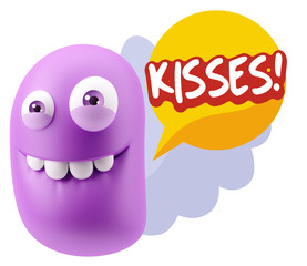 3d Rendering Smile Character Emoticon Expression saying Kisses w