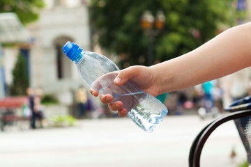 The drinking water in the bottle.