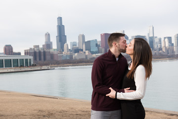 Happy engaged couple outdoors