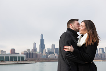 Happy engaged couple outdoors