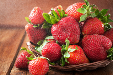 Fresh organic ripe strawberry with water splash