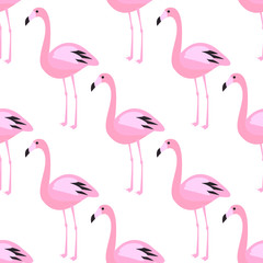 Flamingo seamless pattern. Pink exotic bird white background for wrap and textile.