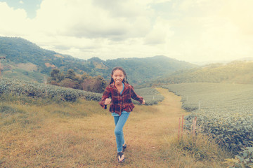 Girl and Tea plantation