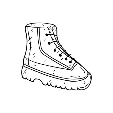 Illustration of Sneaker or Boot With Line Art or Doodle Style