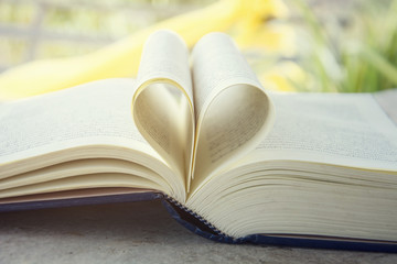 Heart from a book page, old book, vintage style, close up heart