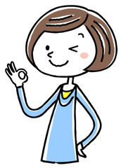 イラスト素材：若い女性　OKサイン

