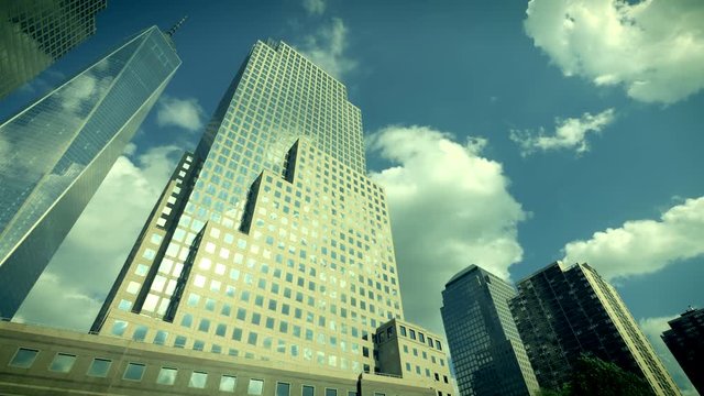 Low angle panning over World Financial Center, Brookfield Place, New York City