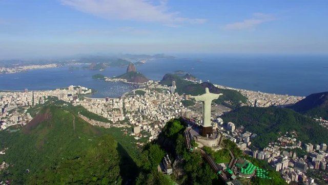 Aerial view of Christ the Redeemer statue and Rio de Janeiro cityscape, Brazil. 