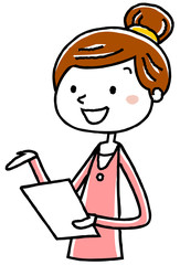 イラスト素材：書類を持って話す若い女性
