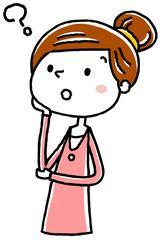 イラスト素材：若い女性　疑問
