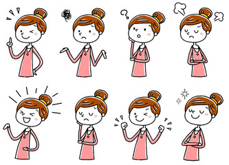 イラスト素材：若い女性　感情　バリエーション
