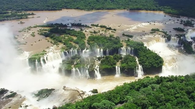 Aerial view of Iguazu Falls, on the the border of Argentina and Brazil.