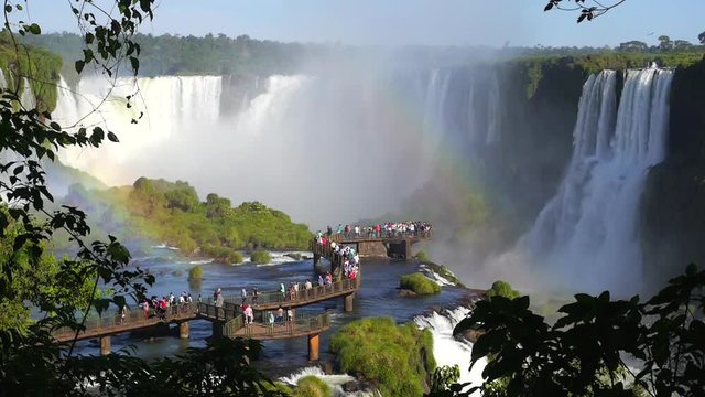 Tourists at Iguazu Falls, on the border of Argentina and Brazil.