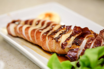 Grilled squid sauce with selective focus, Japanese food