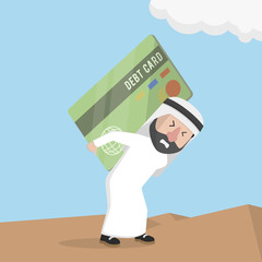 arabian businessman carrying a large debt card