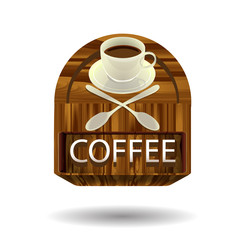 Coffee label on on wood texture