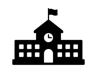 School building with clock and flag flat icon for apps and websites