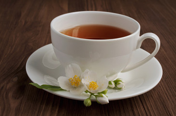 Jasmine tea with jasmine herb flower