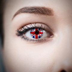 Close-up female eye with country flag