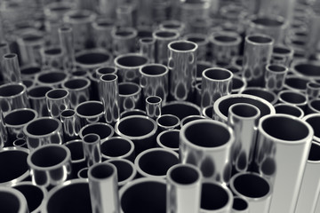 Stack of steel pipes with depth of field effect. 3d illustration