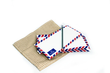 many air mail letter on the white background.