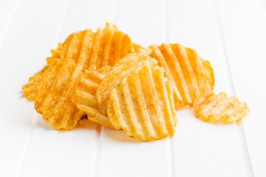 Crinkle cut potato chips.