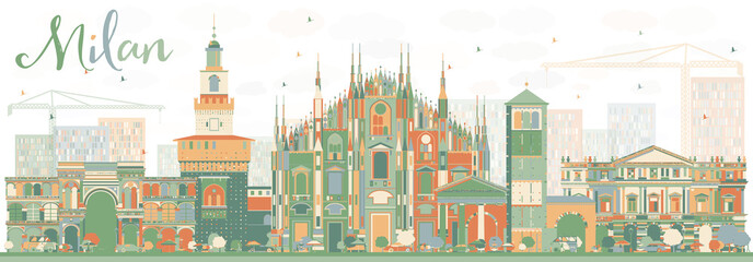 Abstract Milan Skyline with Color Landmarks.
