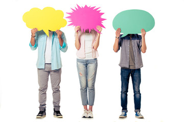 Young people with speech bubbles