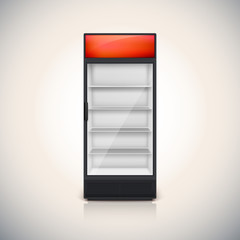 Fridge with glass door.