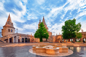 View on the Old Fishermen Bastion in Budapest at morning time.