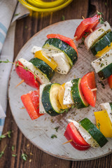 healthy bbq, vegetable and haloumi cheese skewers