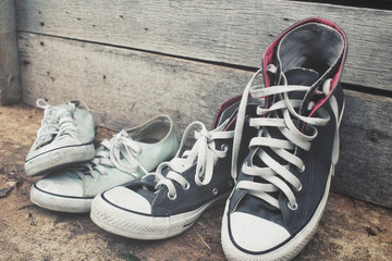 Sneakers of male and female couple