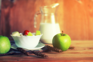 cereals apple table wooden rustic